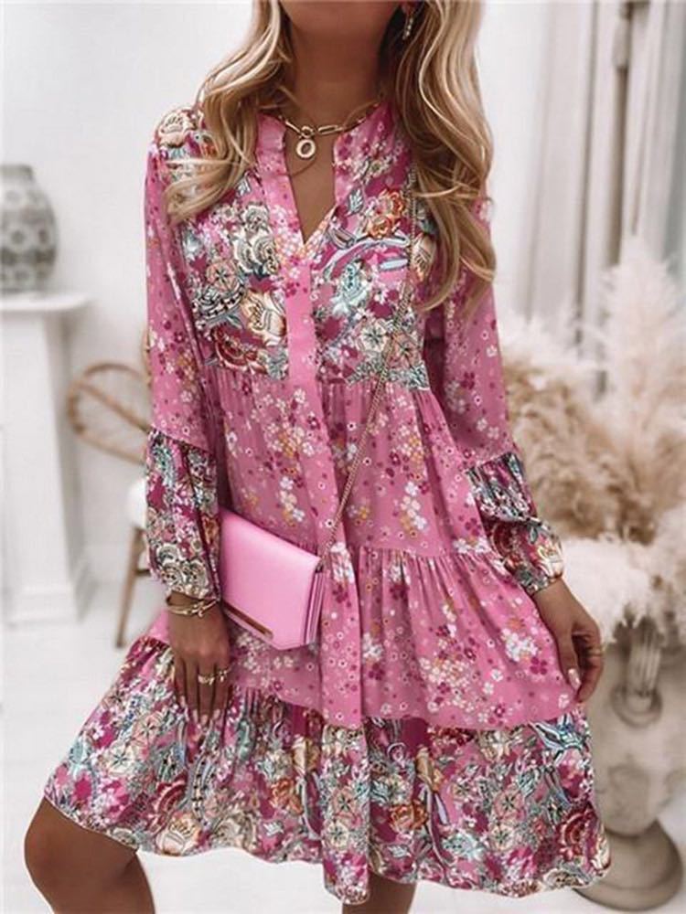 Summer Zara - Casual Floralพิมพ์ชุดผู้หญิง 2024 ฤดูใบไม้ผลิฤดูร้อนBoho VคอหลวมชุดสายElegant Beach