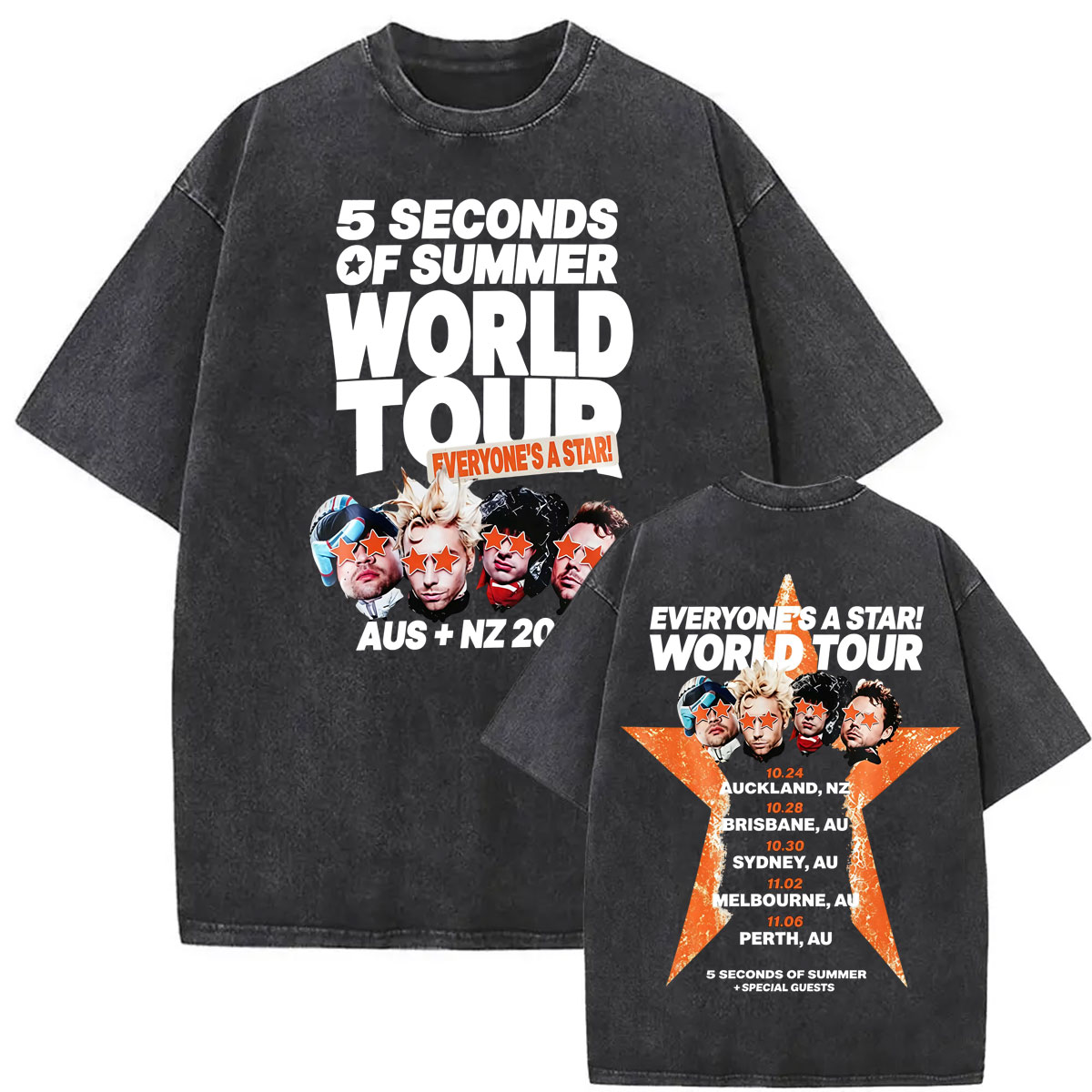 Summer Clothing Nz - 5 Seconds of Summer ทุกคนคือดาว! เสื้อยืดวินเทจฟอกสี