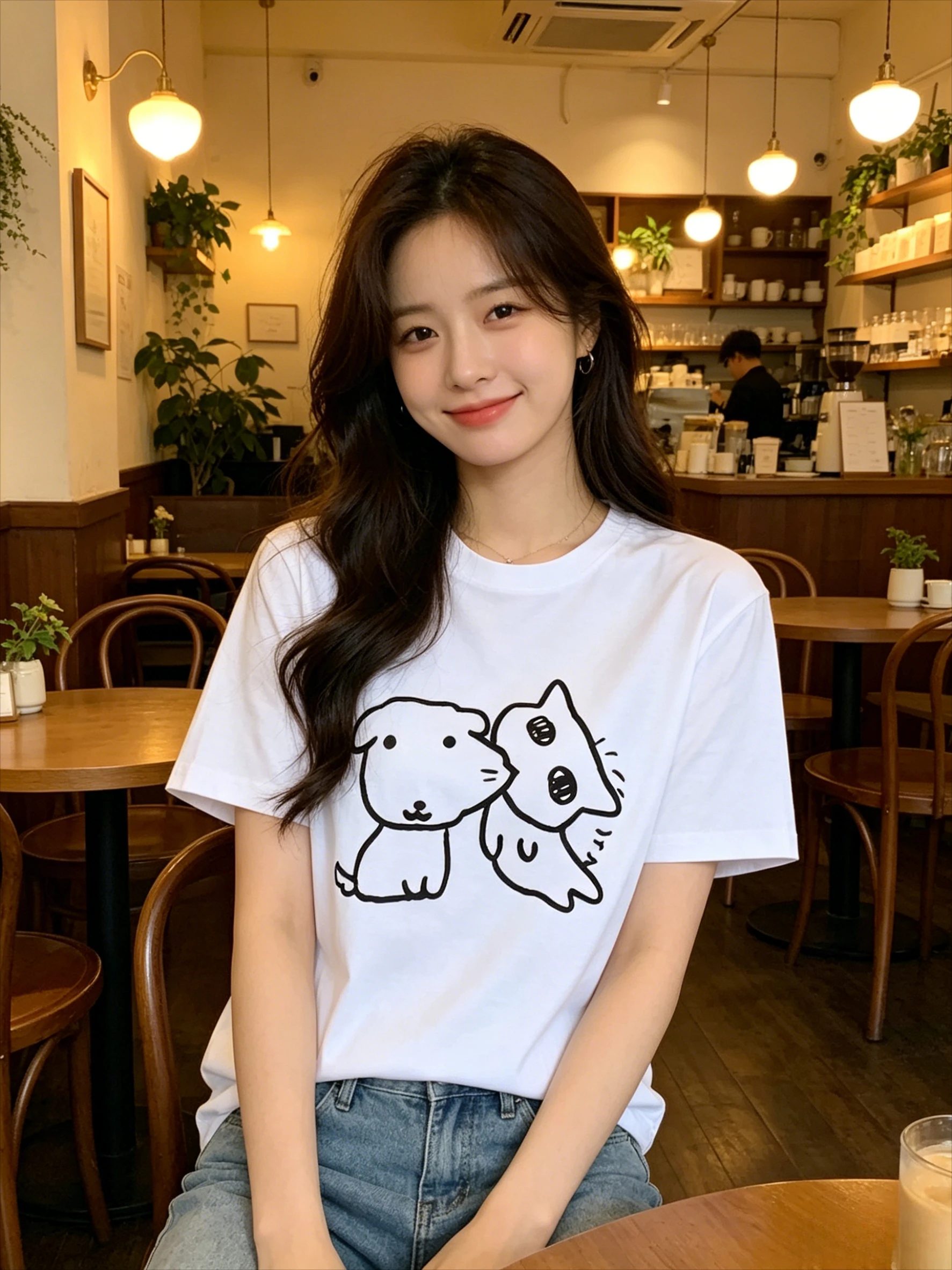 Summer Clothing Drawing - เสื้อยืดผู้หญิงลายสุนัขและแมวแบบเส้นเรียบง่ายน่ารัก ปี 2026 เนื้อผ้านุ่ม คอกลม ใส่ได้ทุกวัน