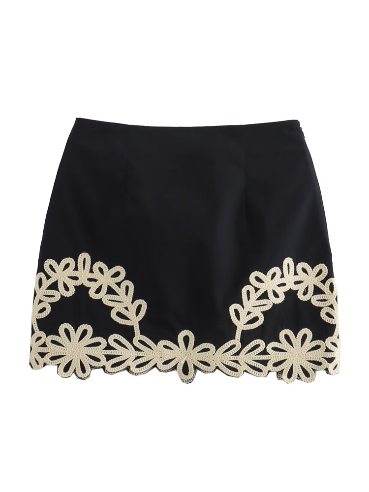 Summer Zara - Zevity 2024 ใหม่ผู้หญิงแฟชั่นดอกไม้เย็บปักถักร้อยAppliqueสายกระโปรงมินิFaldas Mujerหญิงเก๋ซิปด้านข้างVestidos QUN6208