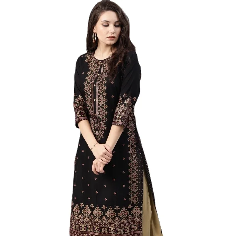Summer Clothing Pakistan - ชุดอินเดีย Kurtas สําหรับผู้หญิงฤดูใบไม้ผลิฤดูร้อนผ้าฝ้ายพิมพ์ดอกไม้สไตล์ชาติพันธุ์ Kurti Top South